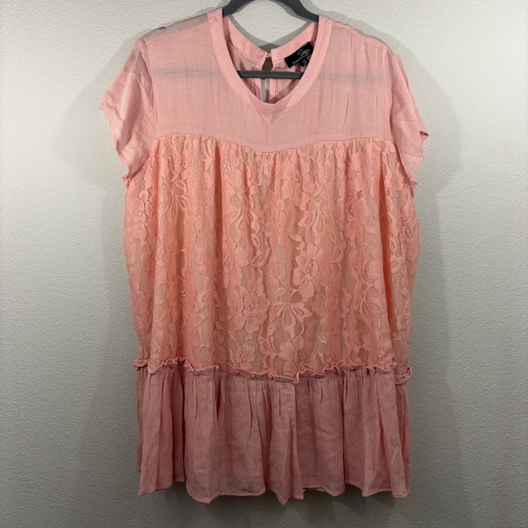 Suzanne Betro Blush Textured Tunic Plus Size 1X Floral Blouse Sheer Feminine - Picture 1 of 15